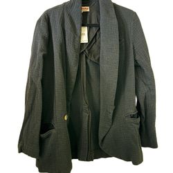 New Free People Black linen blazer one button mineral black   Jacket Sz small