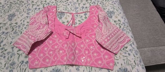 Pink Chikankari Embroidered Saree Blouse