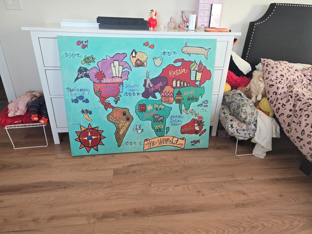 World Map Canvas For Kids Room Or Classroom