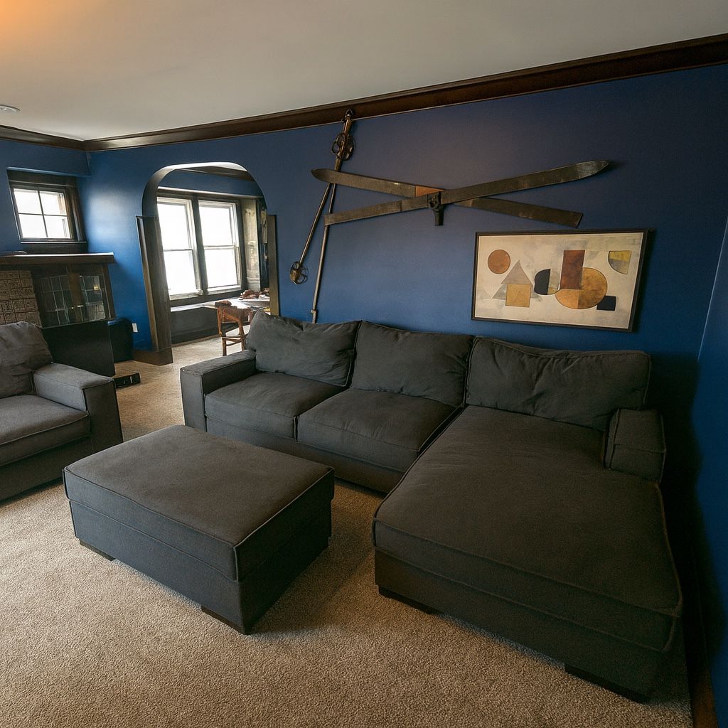 (DELIVERY 🚚)✅Dark Gray L Shaped Sectional W Chaise W/ Ottoman & Oversized Chair