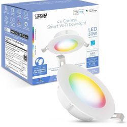 (New in Box)
Feit Electric 4 Inch Smart Recessed Light Canless Jbox, Color Changing and Tunable White, 2.4GHz WiFi Retrofit LED Downlight E26 Base, Di