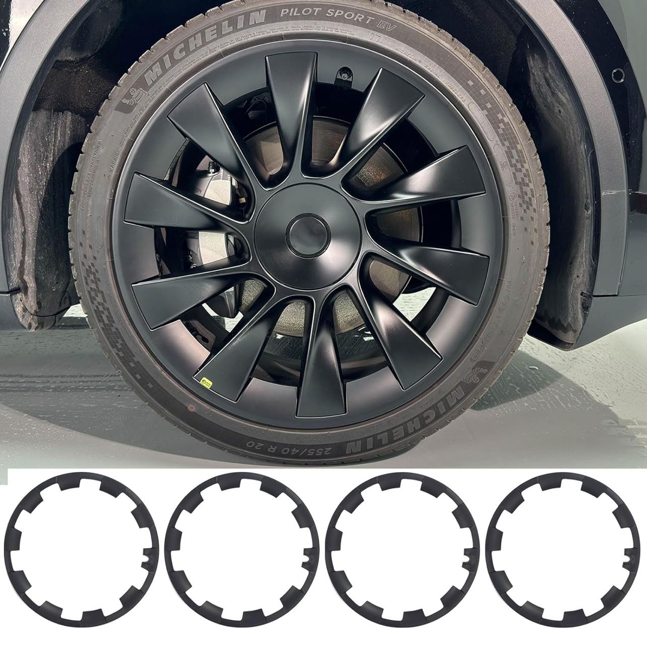 for Tesla Model Y 20 Inch Wheel Rim Protector Hubcaps Induction Wheels Rim Cover Tire Trim Rings Matte Black 4Pcs Model Y Accessories Brand new in bo