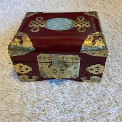 Vintage Asian  Jewelry Box with carved jade