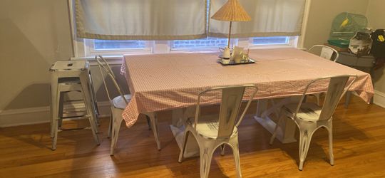 Chairs and table and stools