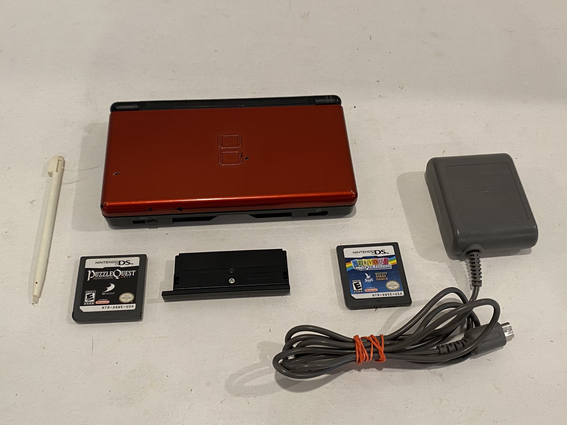 Red Nintendo DS Lite Console With Charger And 2 Games