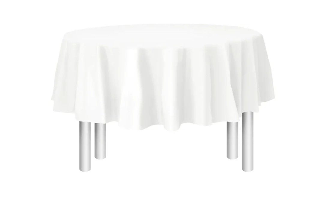 84 in White Disposable Plastic Tablecloth for Round - 10 tablecloths 