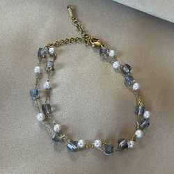 Natural Crystals Pearls Bracelet In Gold Setting