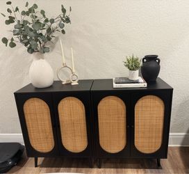 Modern Black Cane Accent Cabinets – Matching Set