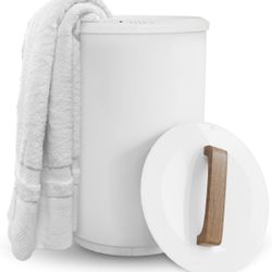 SAMEAT Heated Towel Warmers for Bathroom - Large Towel Warmer Bucket, Wood Handle, Auto Shut Off, Fits Up to Two 40"X70" Oversized Towels, White