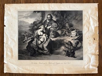 Antique 1840s Ferdinand Bol Holy Family Lithograph