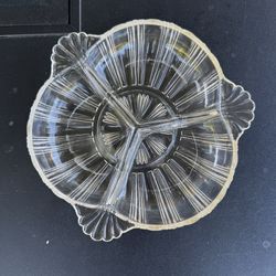 1930's Hazel-Atlas Clear 3-Part Tricorne Relish Dish Bowl Vintage