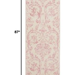 Nourison Home Jubilant Damask Ivory/Pink 2'3'' x 7'3'' Area-Rug, Easy-Cleaning, Non Shedding, Bed Room, Living Room, Dining Room, Kitchen (2x7)