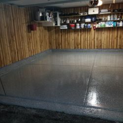We paint garage and basement floors using industrial epoxy paint.