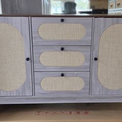 New Modern Mid-Century Style Accent Table Rattan finish Cabinet Console