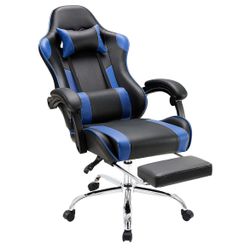 Gaming Chair with Wheels Video Game Chairs Ergonomic Computer Seat with Footrest Lumbar Support Comfy PU Leather with Headrest Fixed Armrest Height Ad