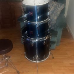 Complete Drum Kit With Tama Tom-Toms, 14” mapex Snare (needs New Snare Wires, The Bass Drum Pictured Is Not Tama