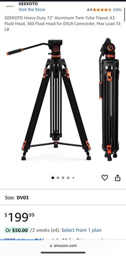 EEKOTO Heavy Duty 72" Aluminum Twin Tube Tripod