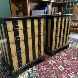 Set of 2 Ateliers de la Madeleine Striped Nightstands / End Tables