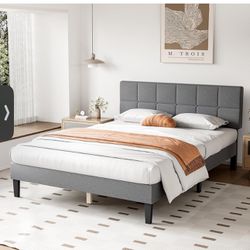 Brand New Full Bed Frame with Headboard, No Box Spring Needed, Linen Upholstered Platform Bed Frame with Wood Slats Support, Noise Free, Perfect for a