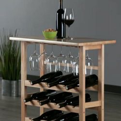 Solid Wood Wine Rack Table Kitchen Island Bar Cart