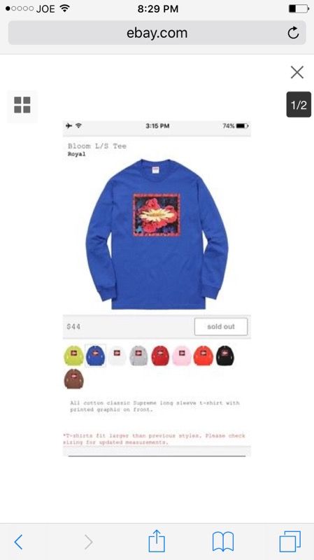 Supreme Bloom L/S tee Sz Medium Royal Blue