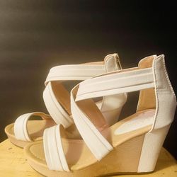 White Open Toe Wedge - Good Condition