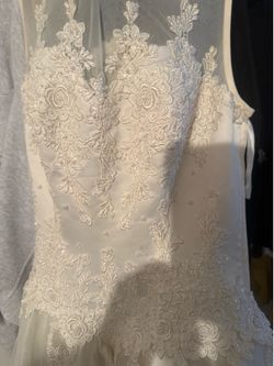 Vintage Beautiful white pearl  wedding dress with long train