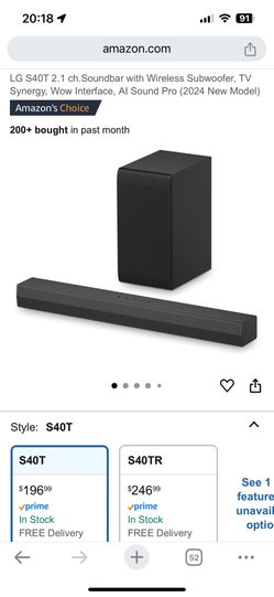 Brand NEW LG S40T 2.1 channel Soundbar for TV with Dolby Audio, Wireless Subwoofer and remote