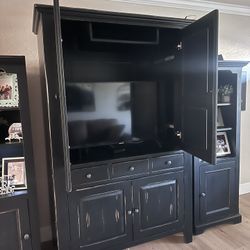 Wall Unit Cabinet For TV With Two Book Shelves Black