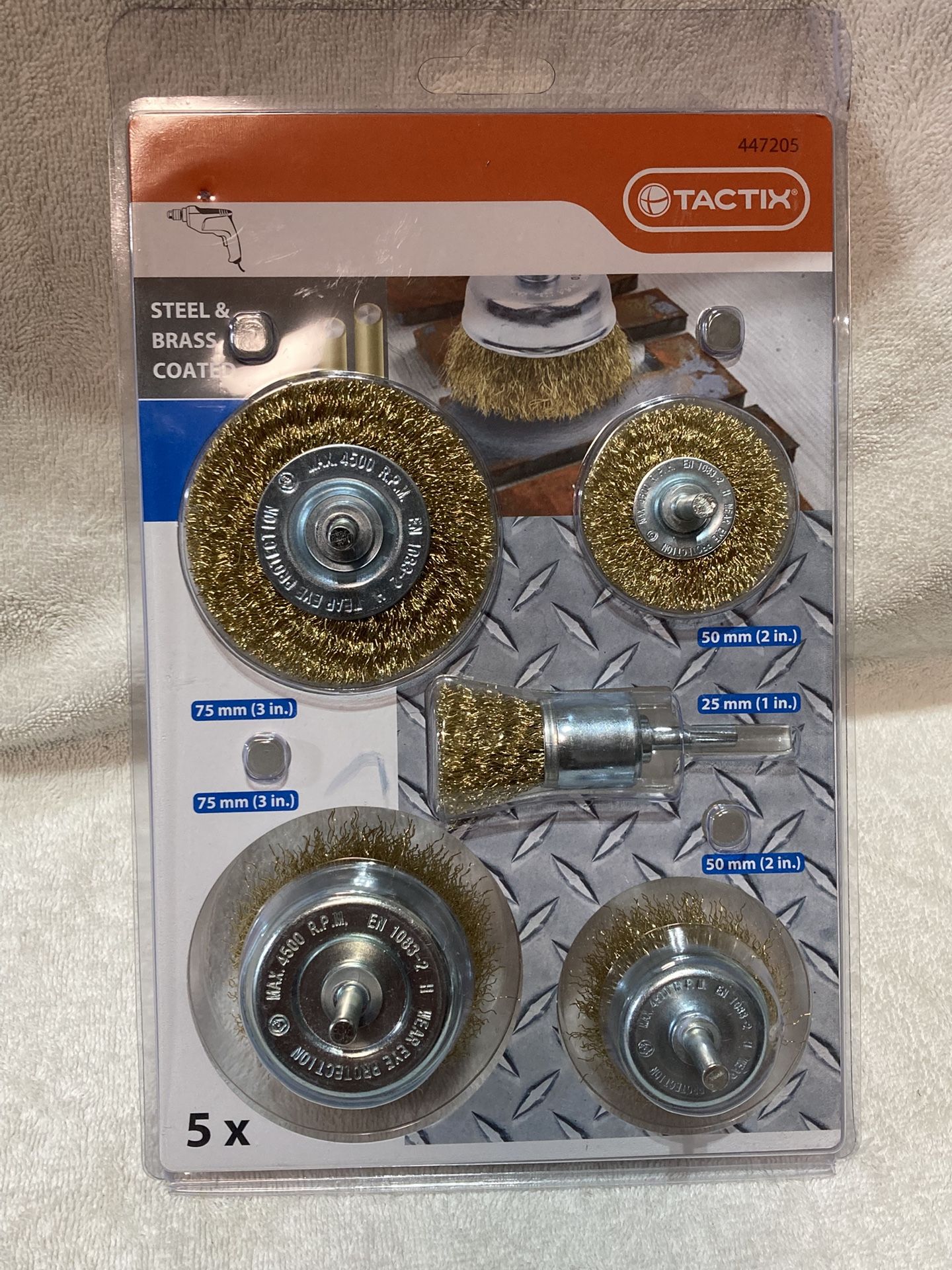New TACTIX STEEL & BRASS COATED DRILL WIRE BRUSH SET , 5 Piece