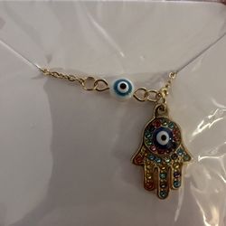 Zircon Evil Eye Pendant Necklace For Women Stainless Steel Vintage Turkish Eye Fatima Hand Choker Collar 