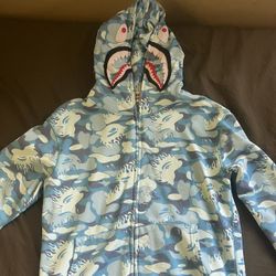 A Bathing Ape BAPE Blue Camo Shark Hoodie Zip Up Medium