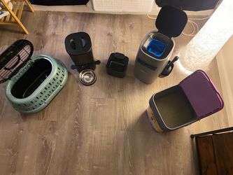 Cat Food Dispenser/Water, Litter Genie, Kennel, and Litter
