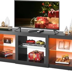 WLIVE LED TV Stand for 65-inch TVs, Modern Entertainment Center with Adjustable Glass Shelves and Customizable LED Lights, Sturdy Media Console for Li