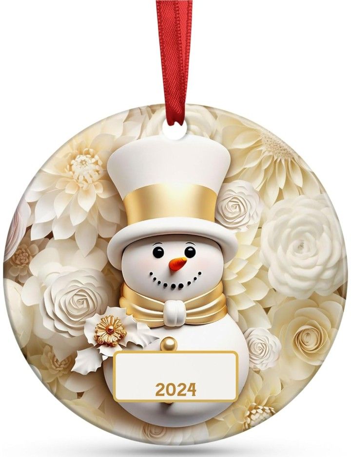 ✨ 3D Gold Snowman Ornament – Personalized Christmas Decor Gift for Mom Grandma Wife ✨