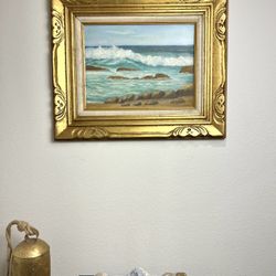 Beautiful Vintage Original Seascape Oil Painting on Canvas 24"x21" - Signed / Beautiful Ornate Gold Frame / Coastal Ocean Waves