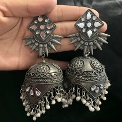 Jumbo Size Statement Black polish Jhumki Indian Bollywood Jewellery 