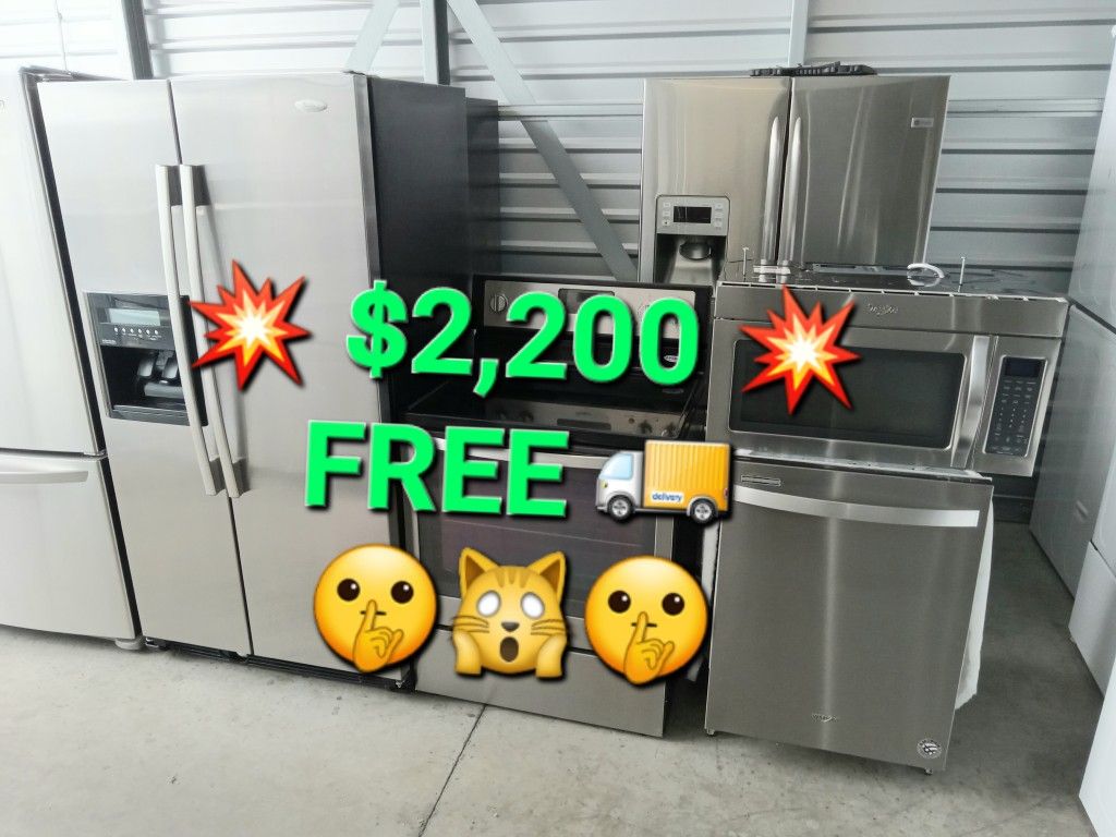 Refrigerator Stove Dishwasher Microwave Whirlpool Stainless Kitchen Package Set Counter Depth FREE 🚚