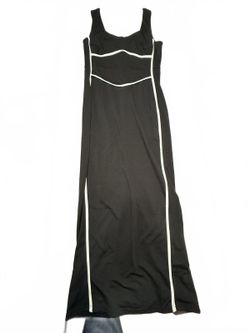 BTFBM Black Maxi Dress Contrast Binding White Piping Sleeveless Slit Size L