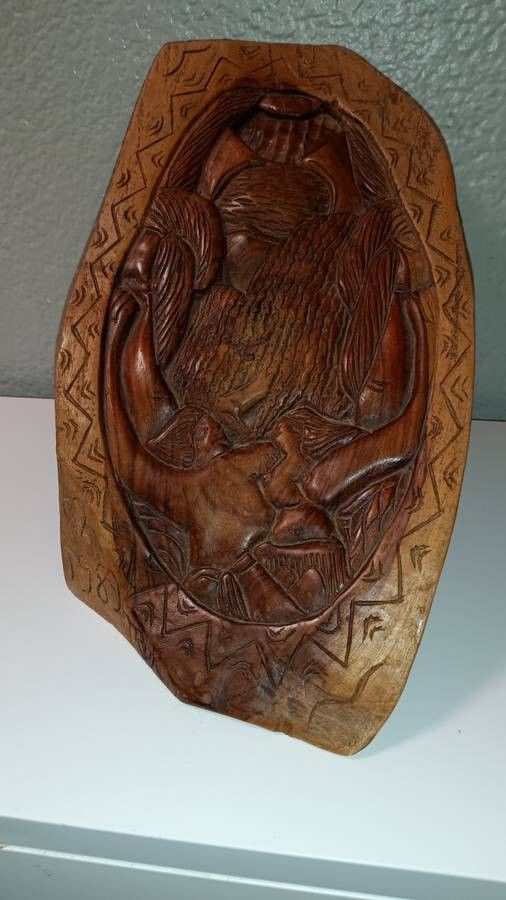 Hand Carved Story Board Palau Signed By Artist 