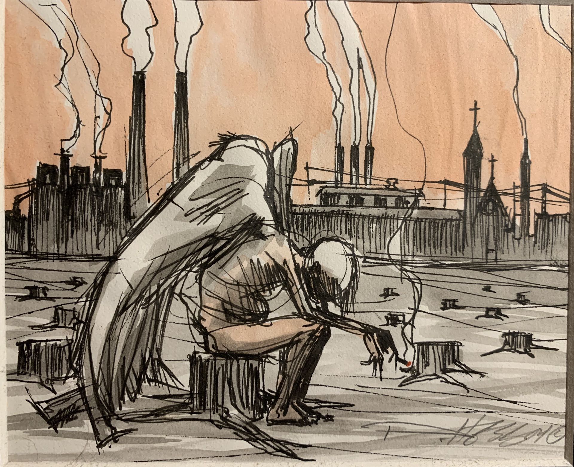 Derek Hess Original ink and watercolor