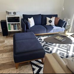 Navy Blue Sofa with Matching Ottoman – Very Comfortable!