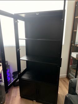 Black Bookcase with Glass Doors