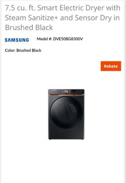 Samsung 7.5 cu. ft. Smart Electric Dryer with Steam Sanitize+ and Sensor Dry dve50bg8300v