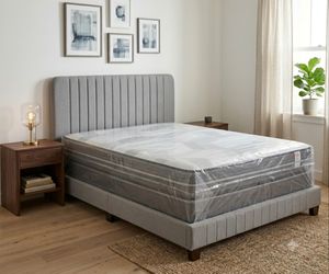 Brand NEW KING SIZE Bed Frame With Mattress And Box Springs Set King Bed Gray Free Delivery