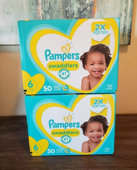 2 Boxes Of Pampers Swaddlers Size 6