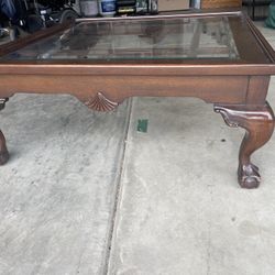 Vintage Wooden Glass Table 