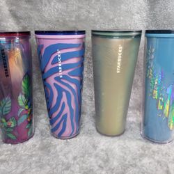 4 Starbucks 24 Oz Tumblers Various Colors No Straws Must Pick Up