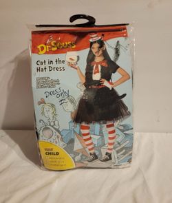 Dr Suess Cat In The Hat Halloween Costume Dress Kids Size Large 12-14 