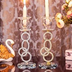 2 Beautiful Crystal Candle Holders Brand New In Box Gold